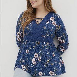Torrid- Long Sleeve Babydoll Top